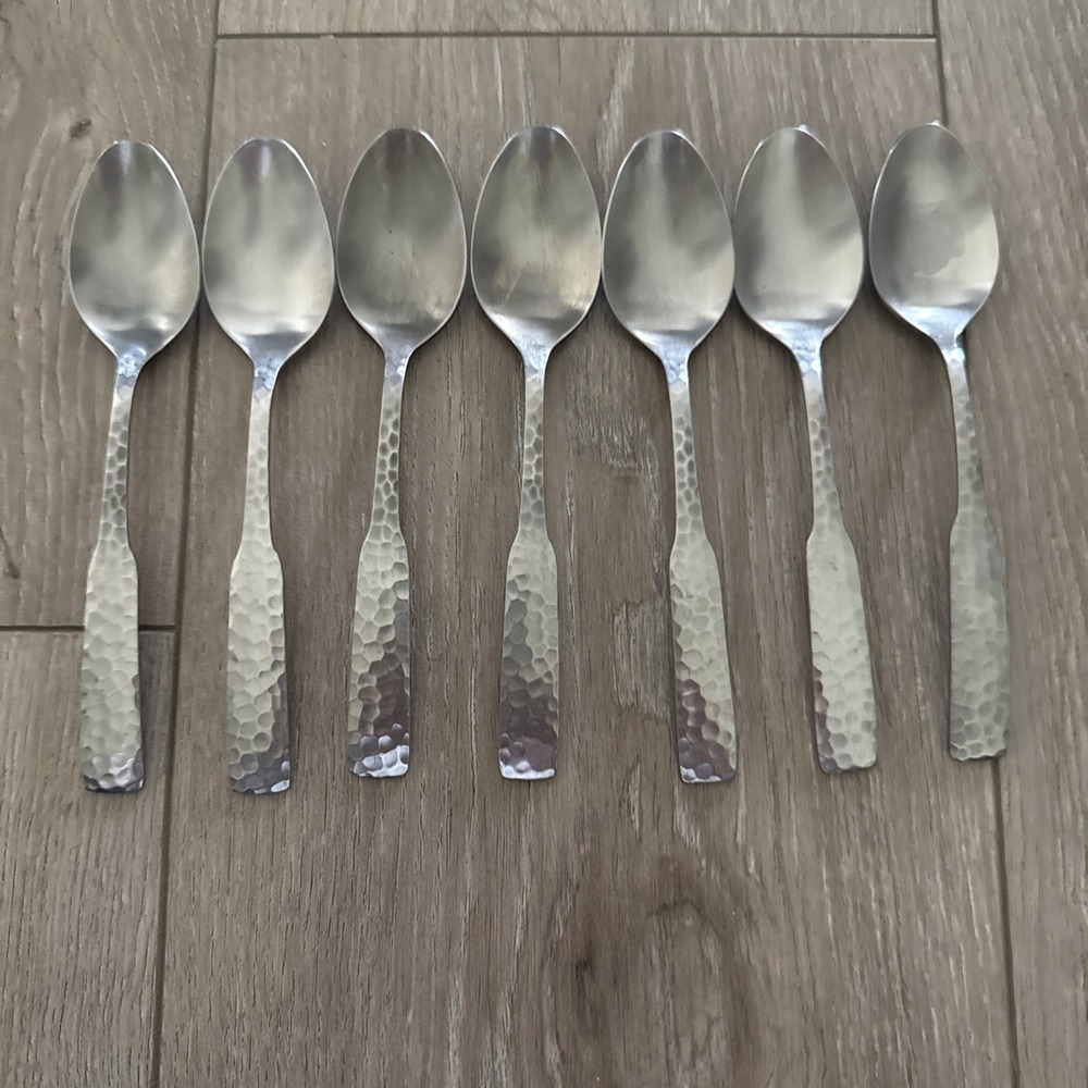 7 Stanley Roberts PLYMOUTH COVE HAMMERED Stainless Colonial Rogers‎ Teaspoons